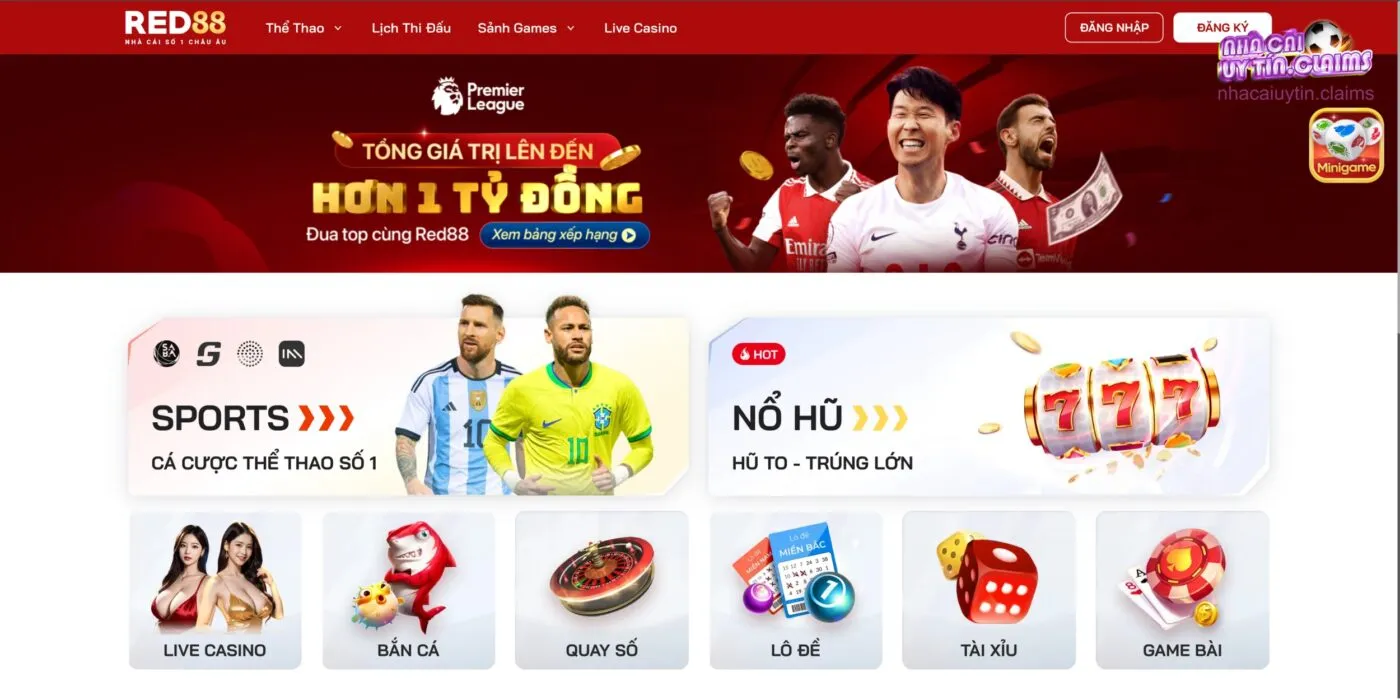 Giao diện đơn giản nhưng bắt mắt của nhà cái cá độ bóng đá Red88