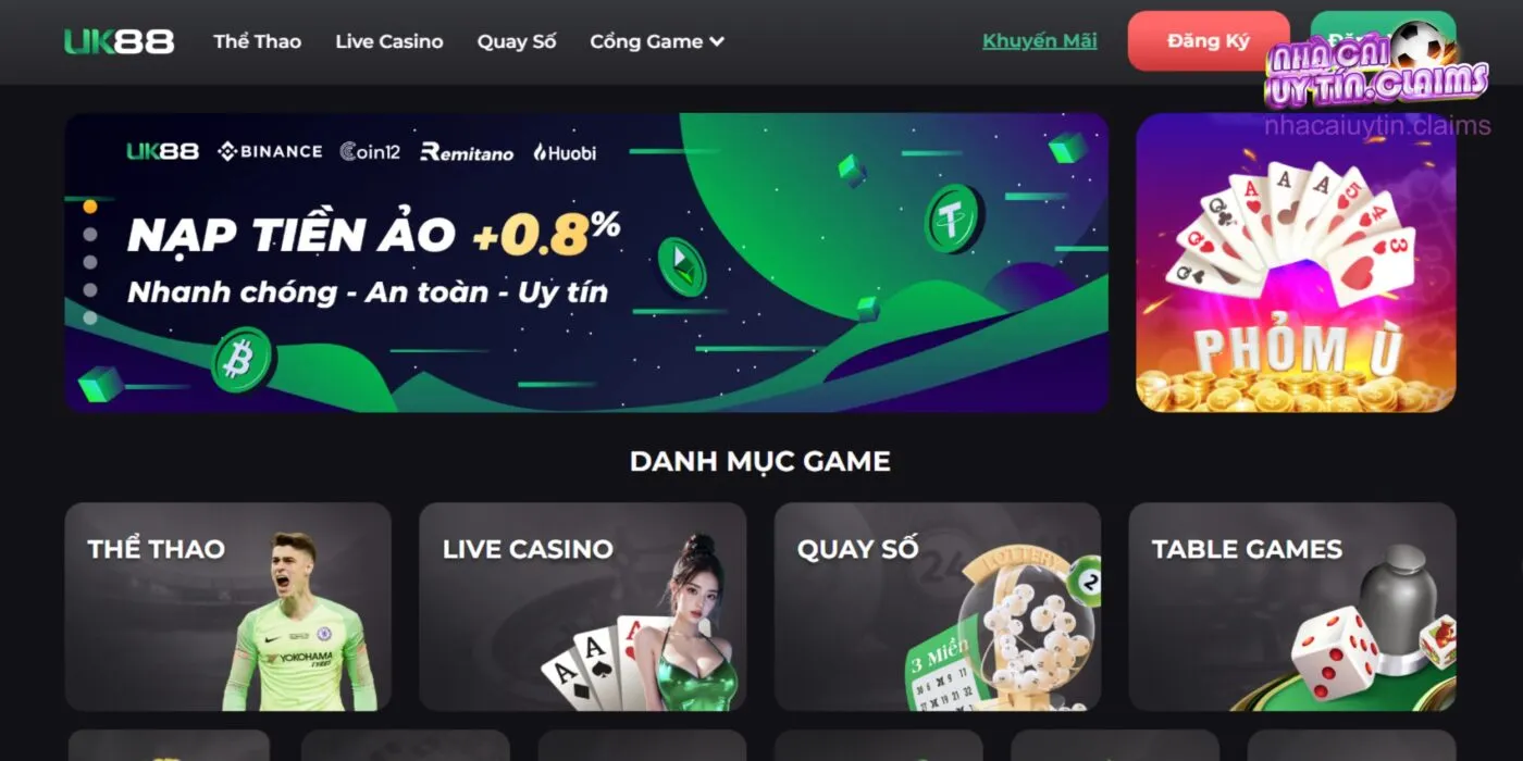 Giao diện nhà cái Uk88 đơn giản, dễ chơi