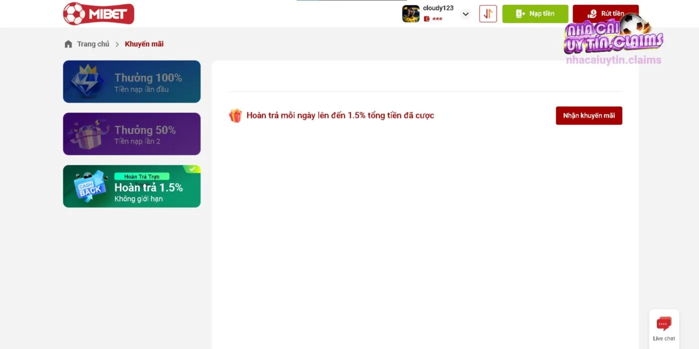 Khuyến Mãi Hoàn Trả 1.5% Tại Nhà Cái MIBET